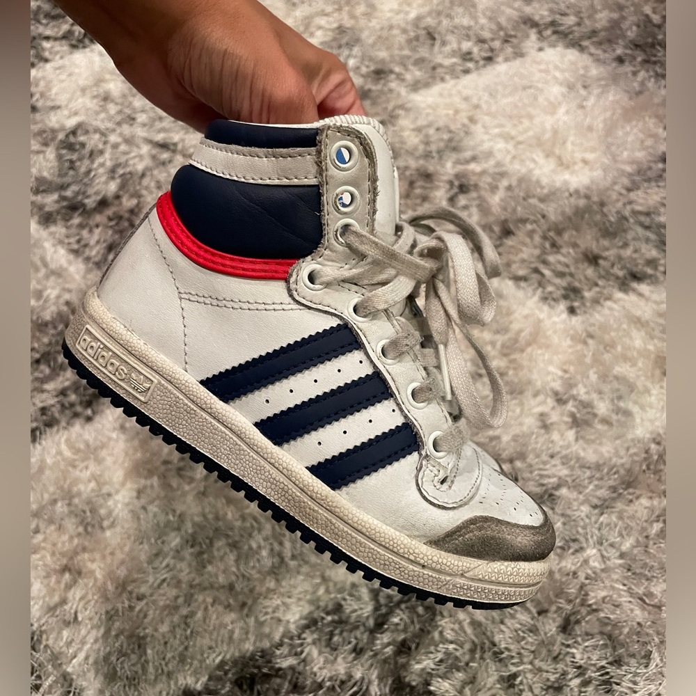 Adidas Kids High-Top Sneakers - White, Navy, and Red